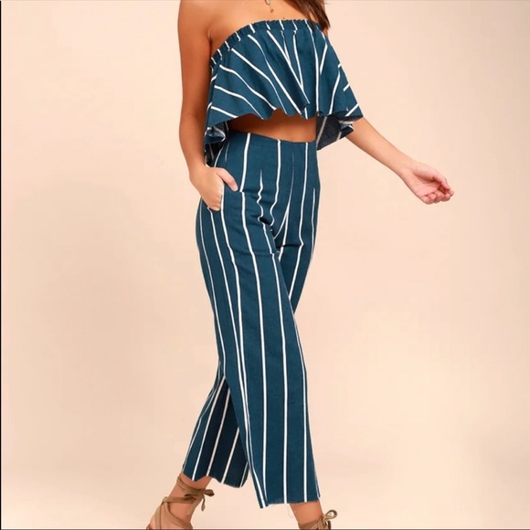 NWT FAITHFULL Suns Out Top linen strapless frayed cropped navy white striped - Picture 12 of 15